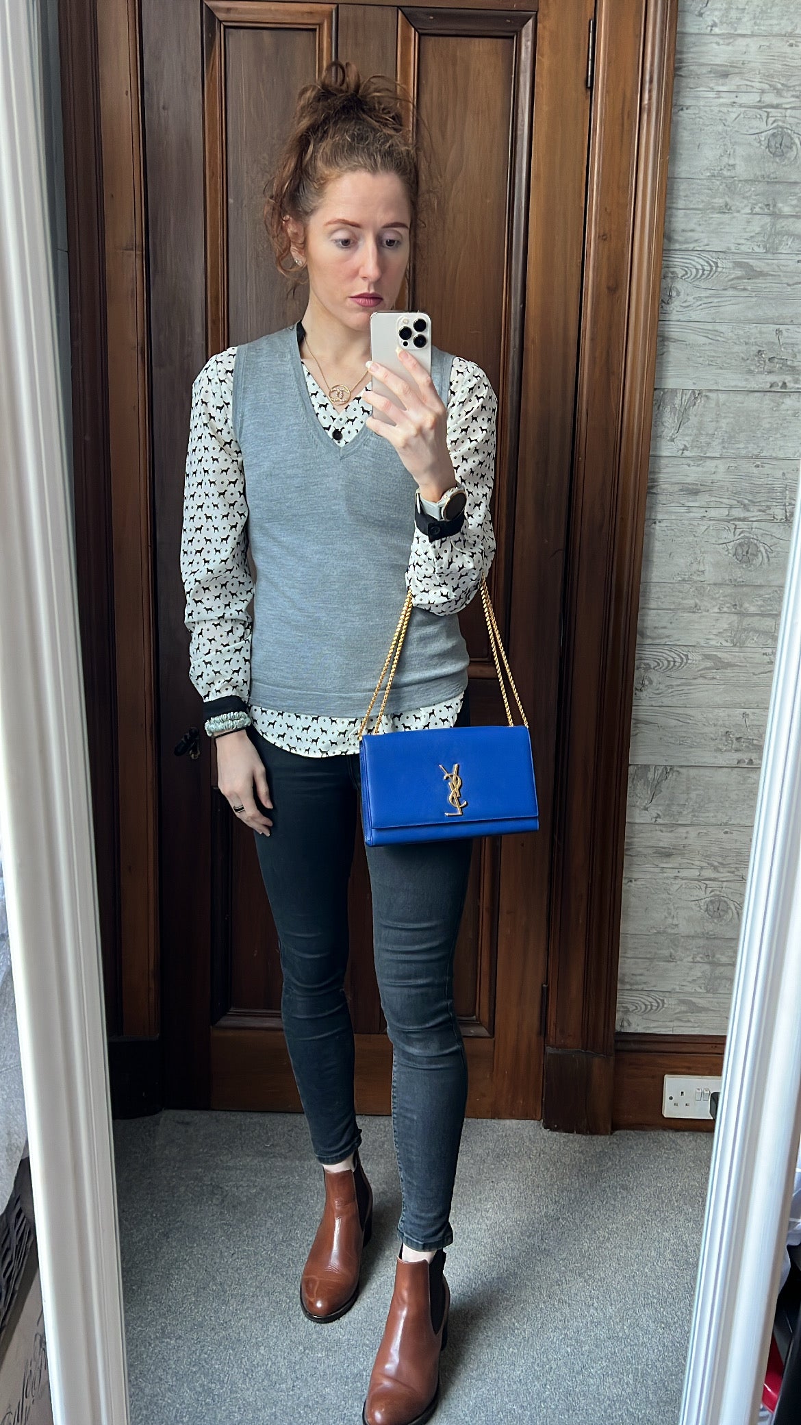 Yves Saint Laurent (YSL) Blue Medium Kate with Gold Hardware