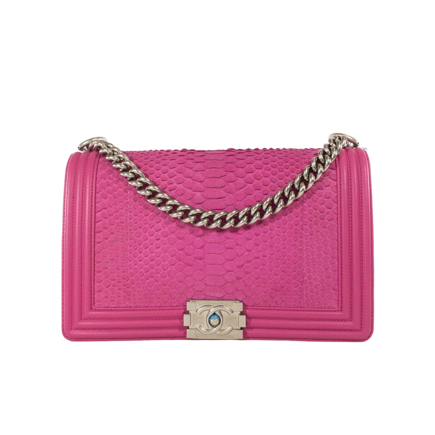 Chanel Pink Python Large Boy Bag SHW