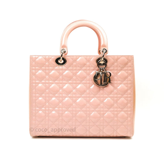 Christian Dior Patent Cannage Large Lady Dior Light Pink