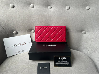 Chanel Classic Quilted Yen Bifold Wallet in Raspberry Red Lambskin and Silver Hardware