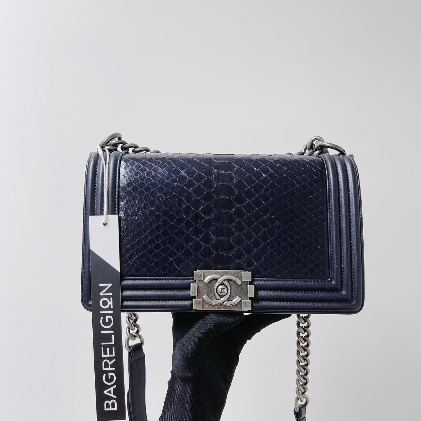 Python-Leather Old Medium Boy Navy Blue