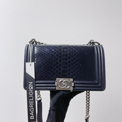Python-Leather Old Medium Boy Navy Blue