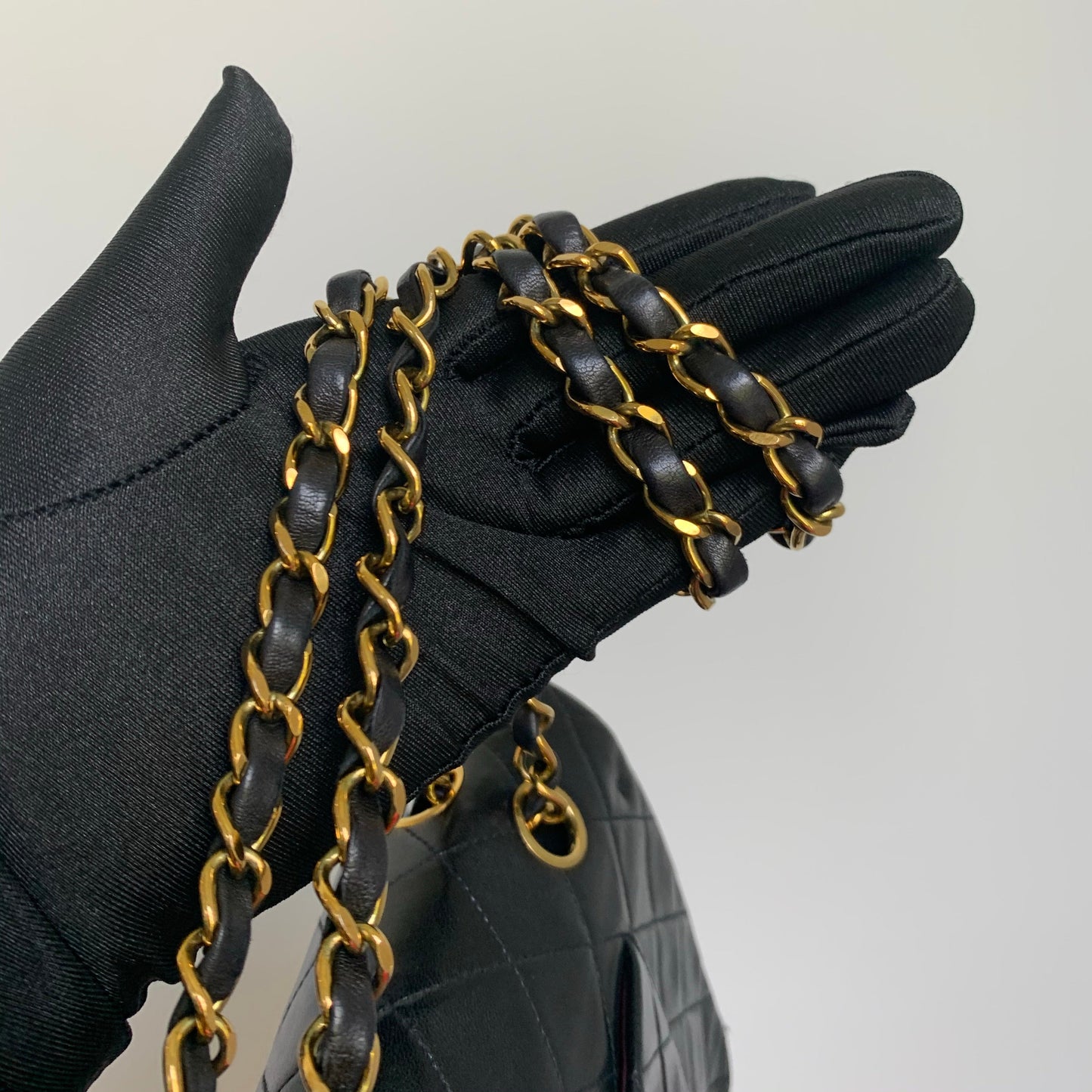 Vintage Lambskin Double Flap M/L with GHW In black