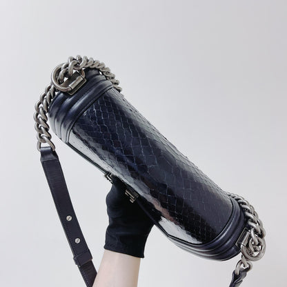Python-Leather Old Medium Boy Navy Blue