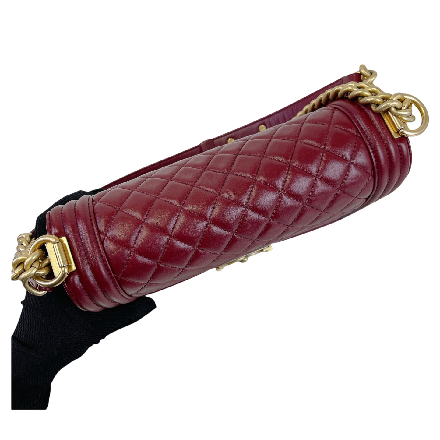 Quilted Old Medium Boy Calfskin Dark Red GHW