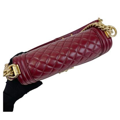 Quilted Old Medium Boy Calfskin Dark Red GHW