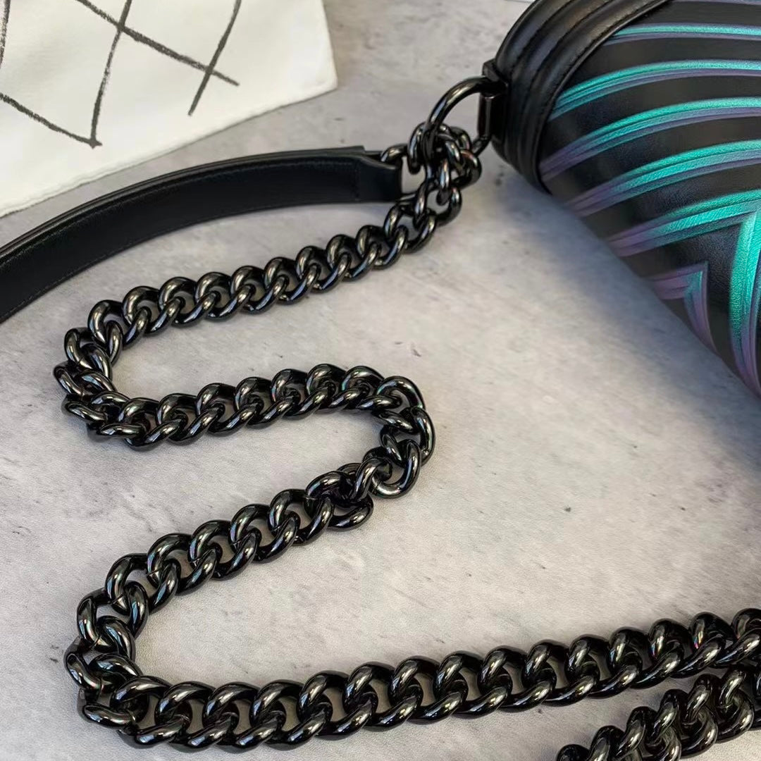 Iridescent Chevron Embossed Small Boy Black BHw