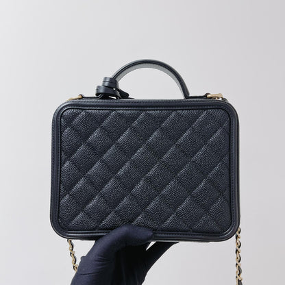 CC Filigree Medium Caviar Quilted Vanity Case Black