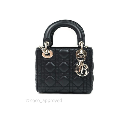 Christian Dior Cannage Mini Lady Dior Black Silver Hardware