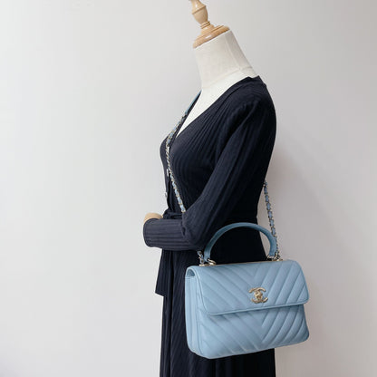 Small Trendy CC Chevron Lambskin Blue GHW