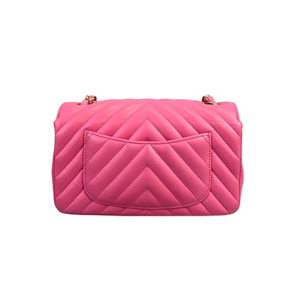 Classic Chevron Rectangle Flap Mini Lambskin Pink GHW