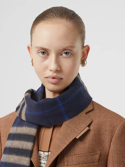 Burberry Classic Check Indigo and Mid Camel Cashmere Scarf (RRP £420)