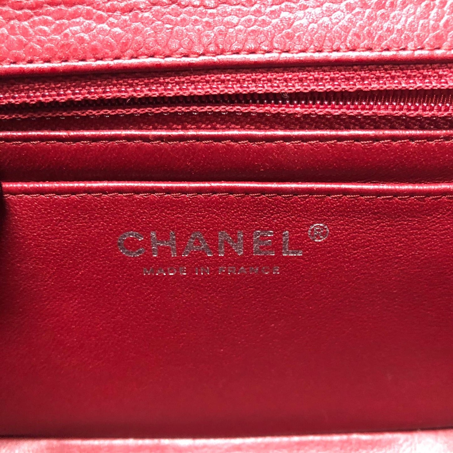 Square Mini Flap Caviar Red SHW