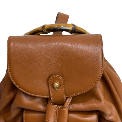 Gucci Bamboo Drawstring Leather Backpack Brown