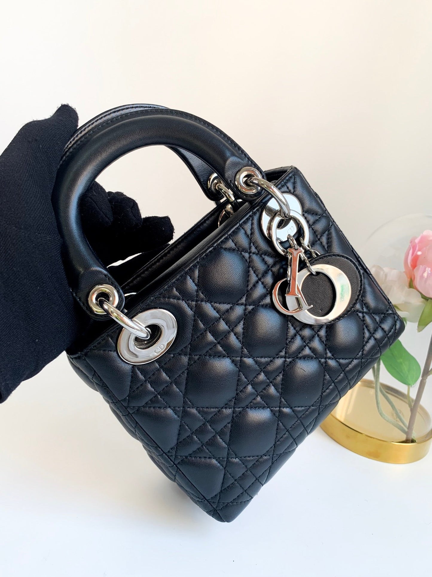 Christian Dior Lambskin Cannage Mini Lady Dior Black (2 Straps)