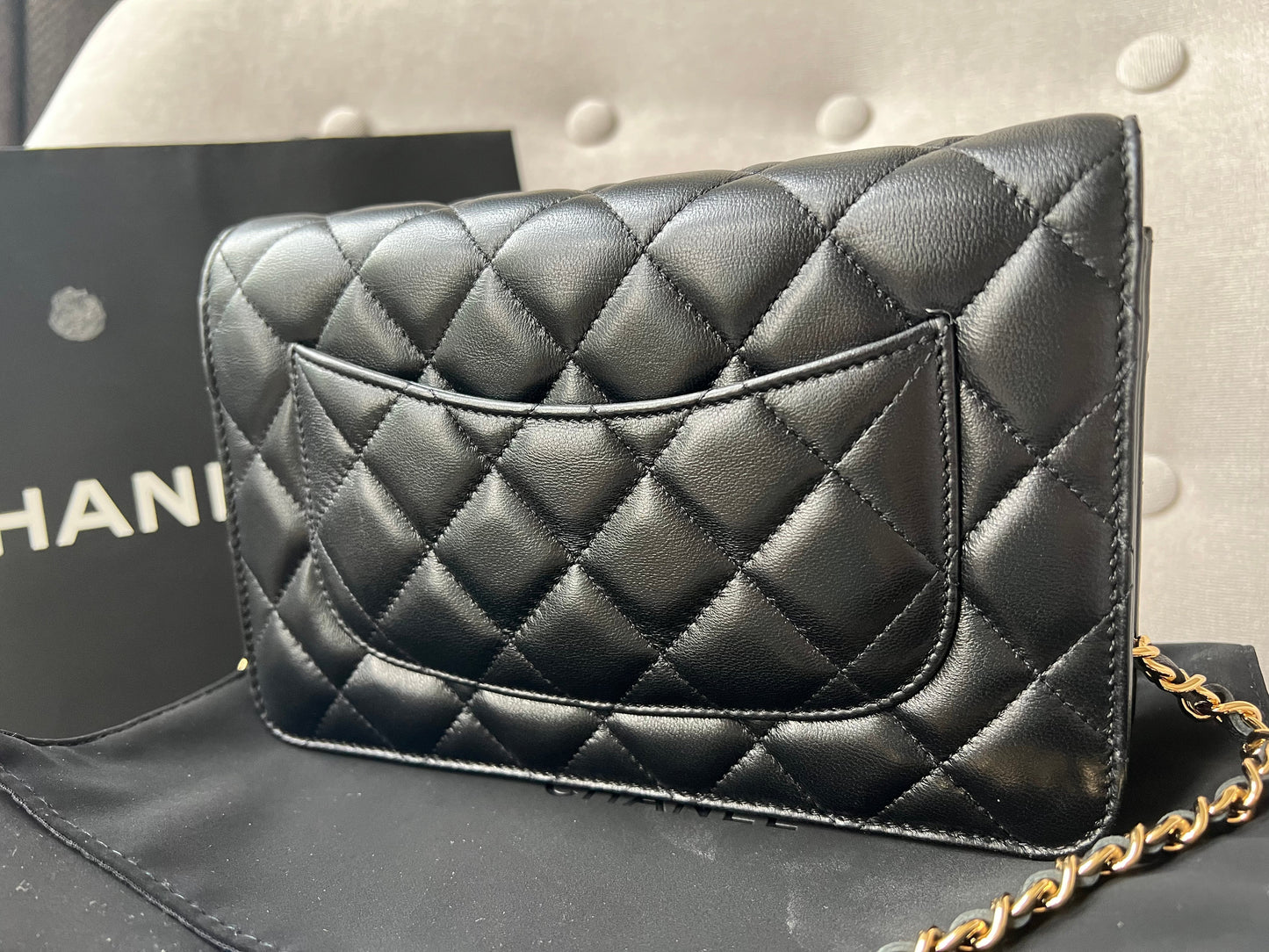 Chanel Black Lambskin Wallet on Chain with gold hardware