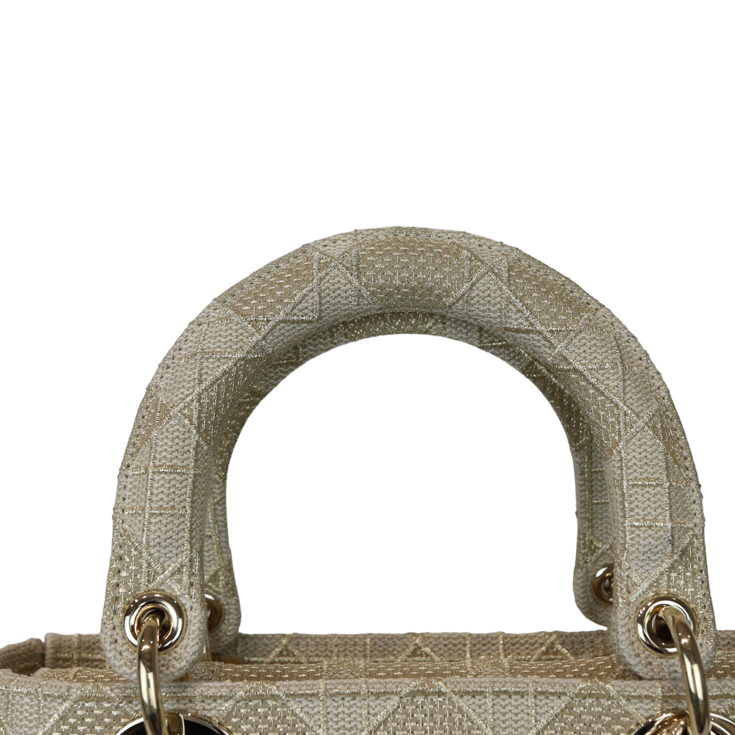 Medium Lady D-Lite  Canvas Embroidered Beige GHW