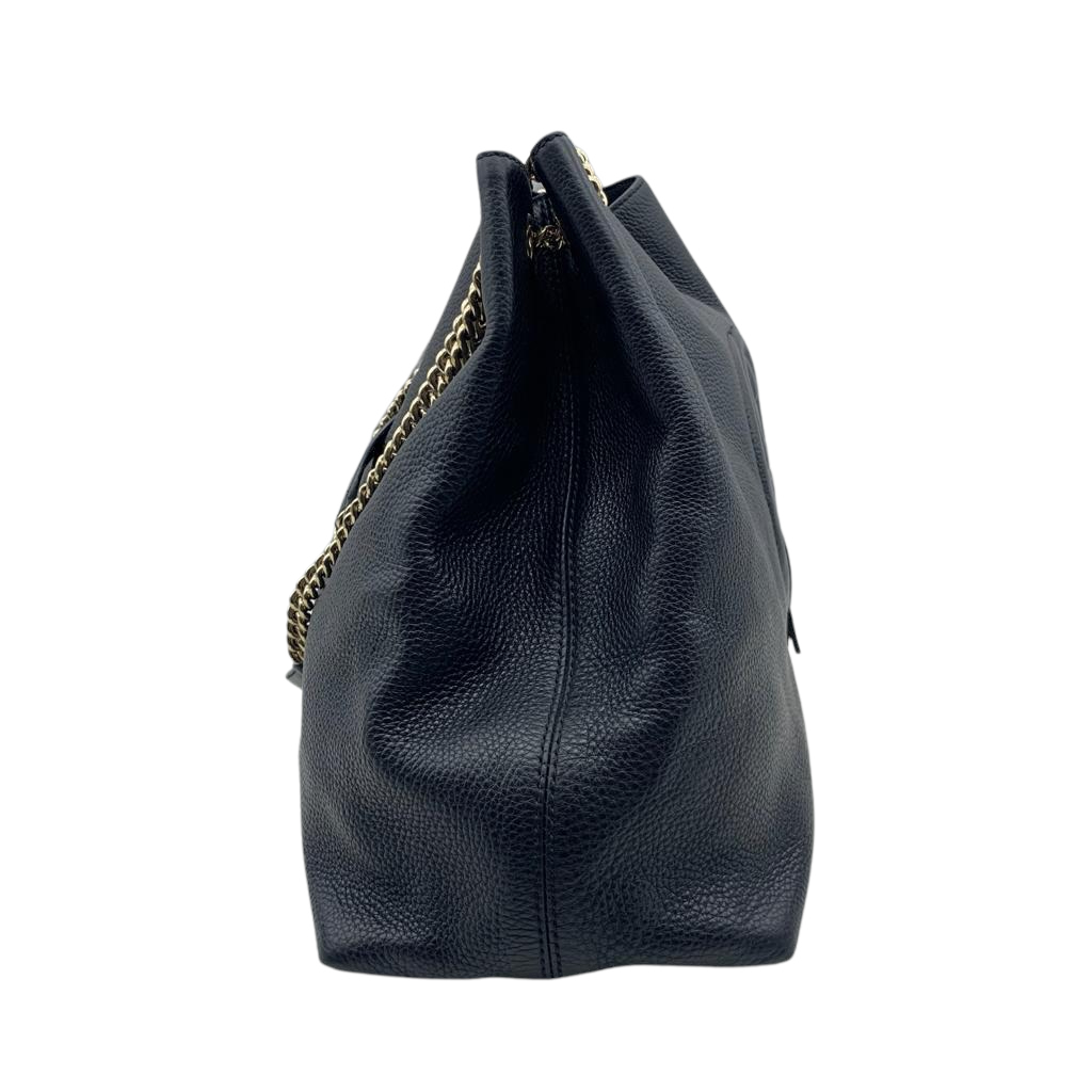 Gucci Soho Chain Leather Tote Black GHW