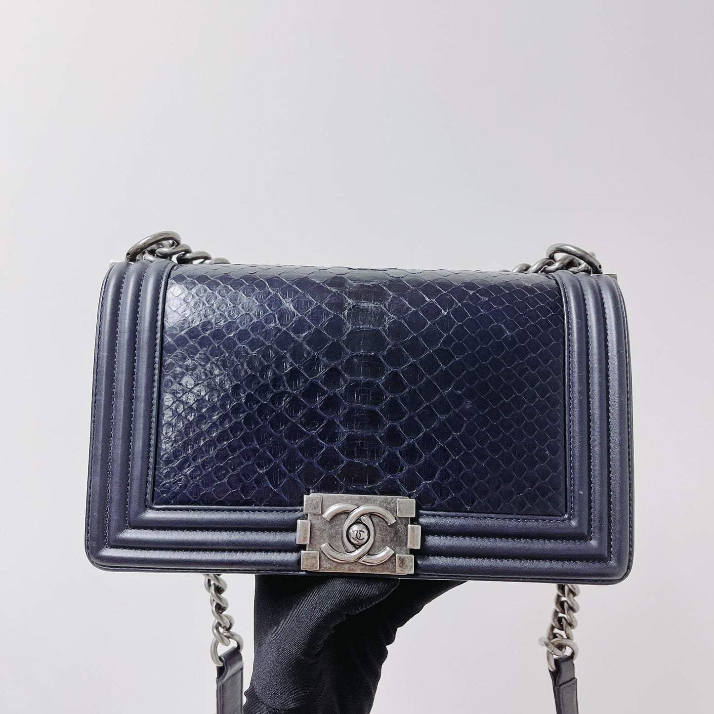 Python-Leather Old Medium Boy Navy Blue