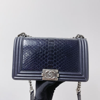 Python-Leather Old Medium Boy Navy Blue