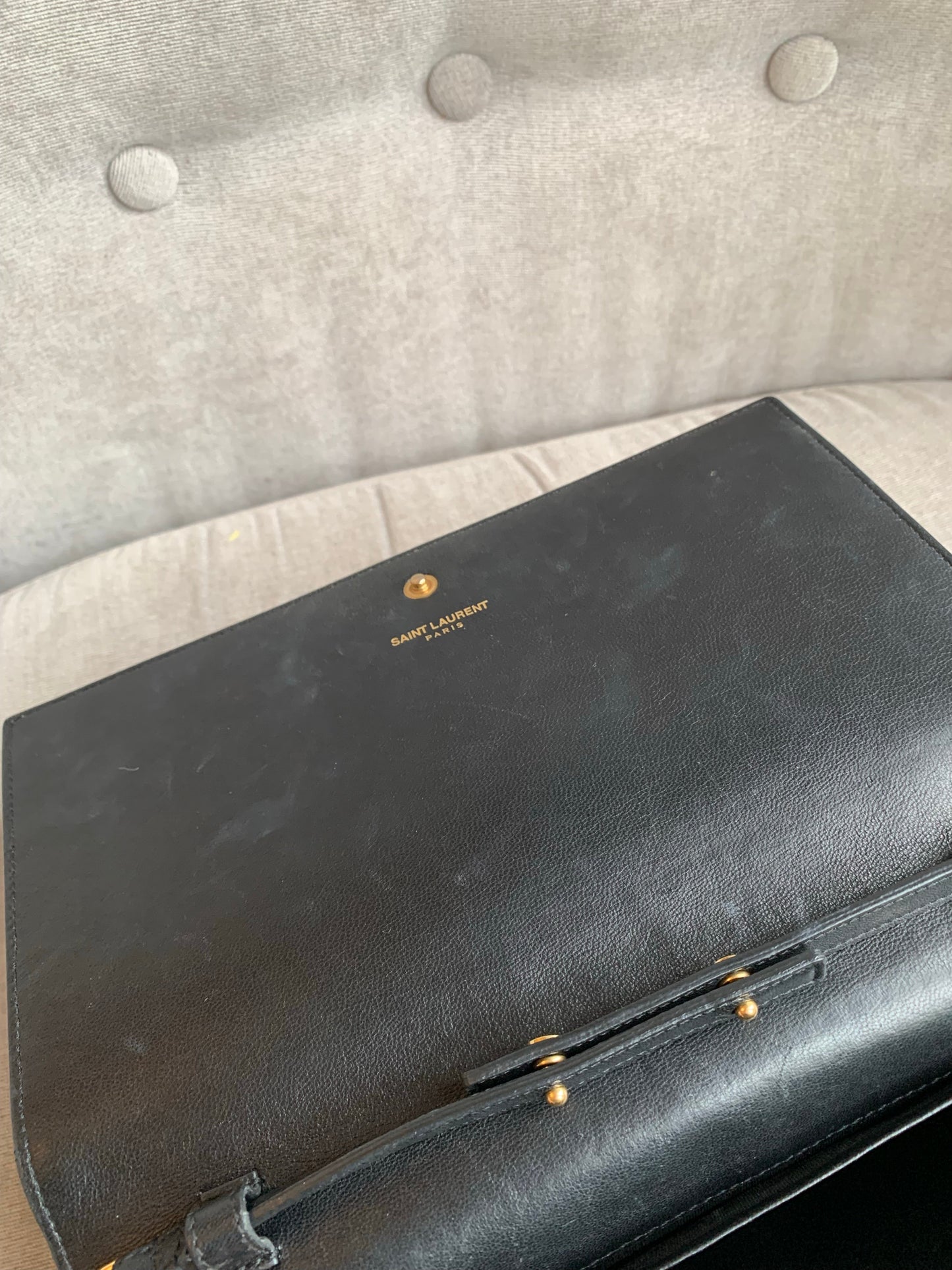 Yves Saint Laurent (YSL) Black Chain Wallet with Gold Hardware