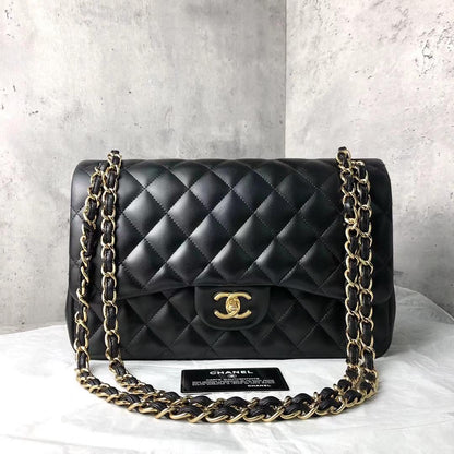 Jumbo Double Flap in Black Lambskin with GHW
