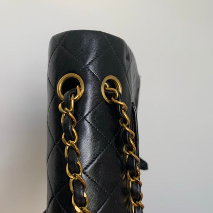 Vintage Lambskin Double Flap M/L with GHW In black