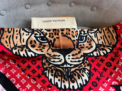 Louis Vuitton Red Tiger Print Silk Shawl