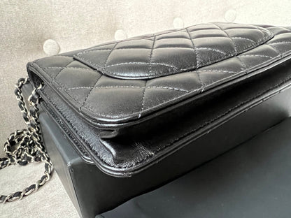 Chanel Black Lambskin Wallet on Chain with silver hardware