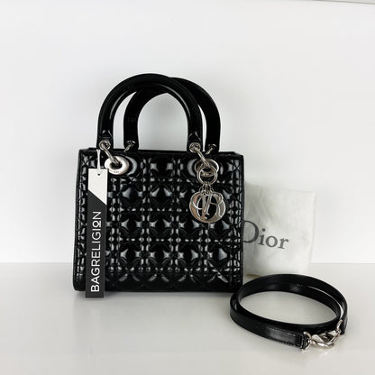 Lady Dior Medium Patent Black SHW