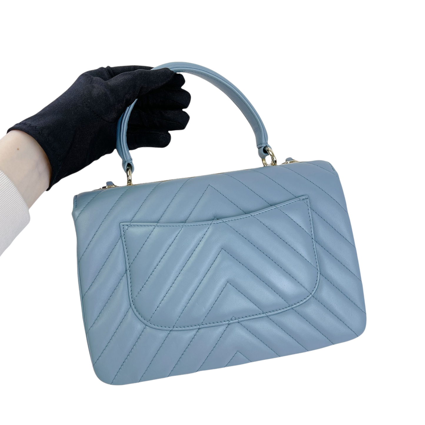 Small Trendy CC Chevron Lambskin Blue GHW