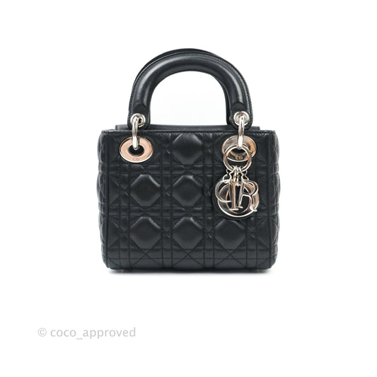 Christian Dior Cannage Mini Lady Dior Black Silver Hardware