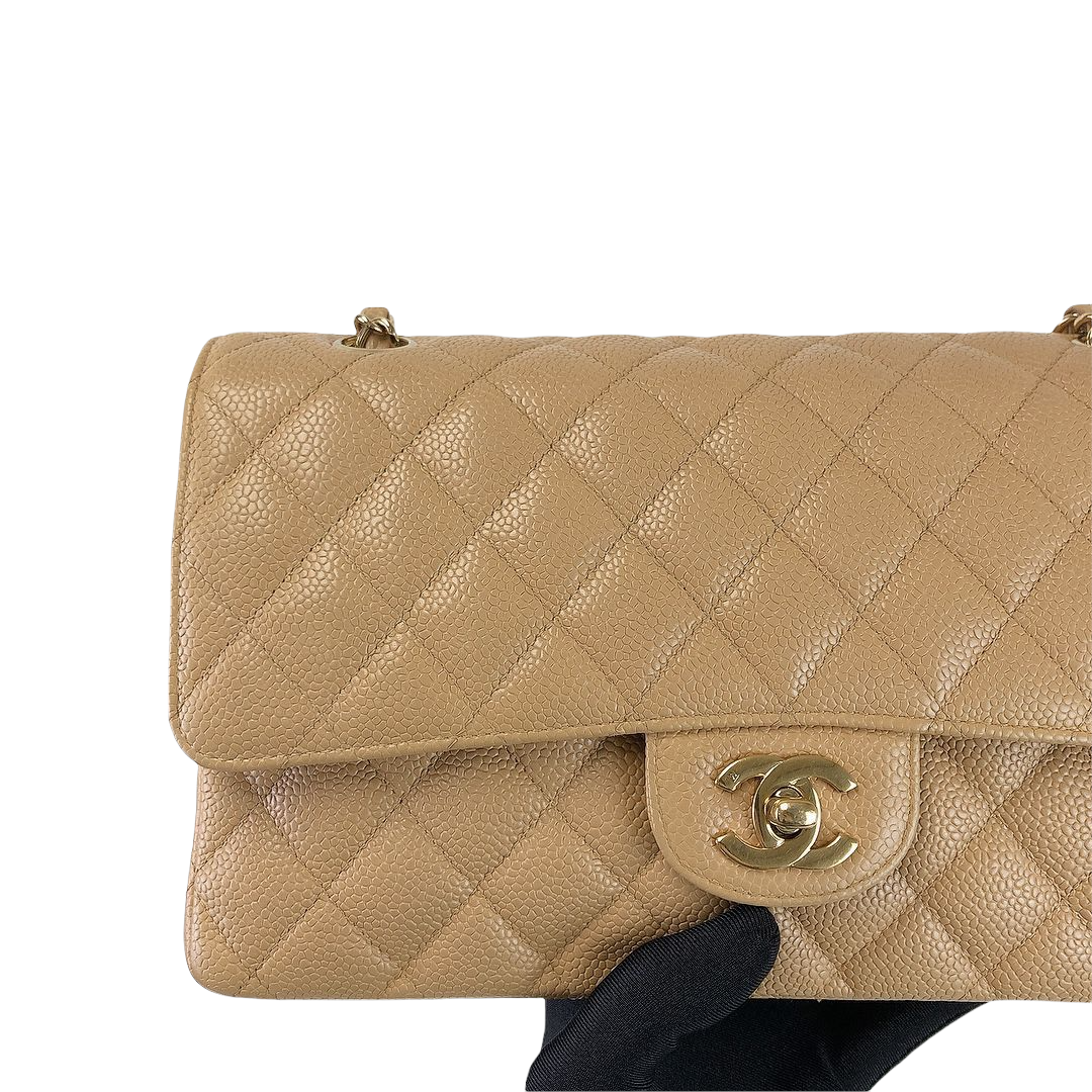 Classic Double Flap Caviar Medium Dark Beige GHW