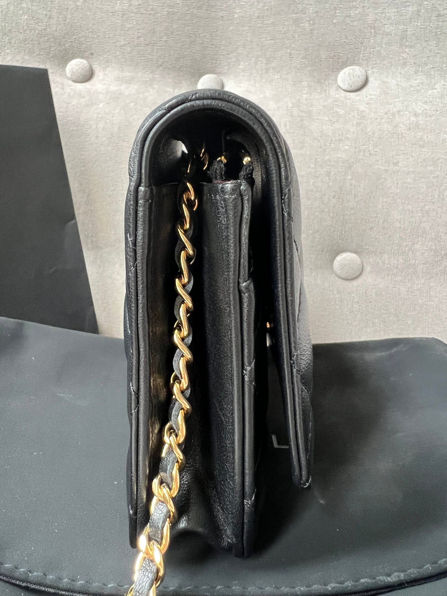 Chanel Black Lambskin Wallet on Chain with gold hardware