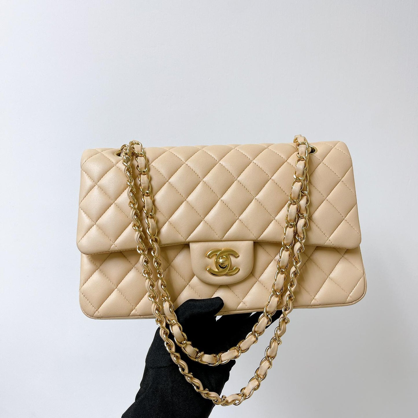 Double Flap Medium Lambskin Beige GHW