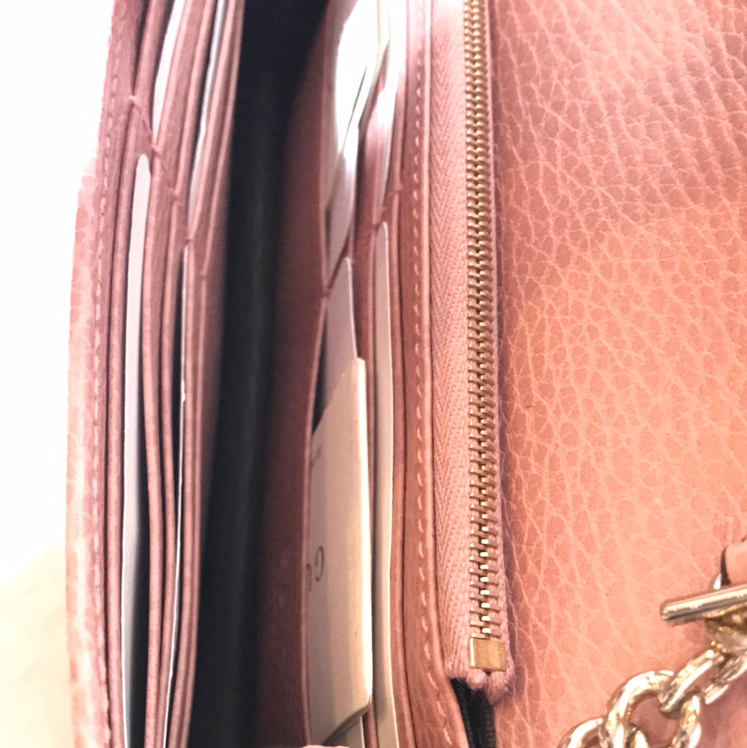 GUCCI/WALLET ON CHAIN/Cross Body Bag//PNK/Leather/Plain