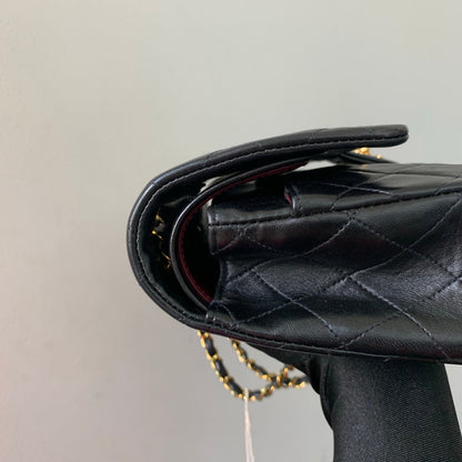 Vintage Lambskin Double Flap M/L with GHW In black