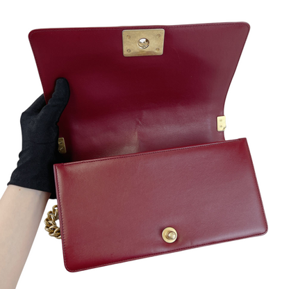 Quilted Old Medium Boy Calfskin Dark Red GHW