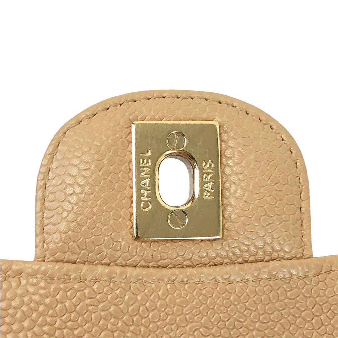 Classic Double Flap Caviar Medium Dark Beige GHW