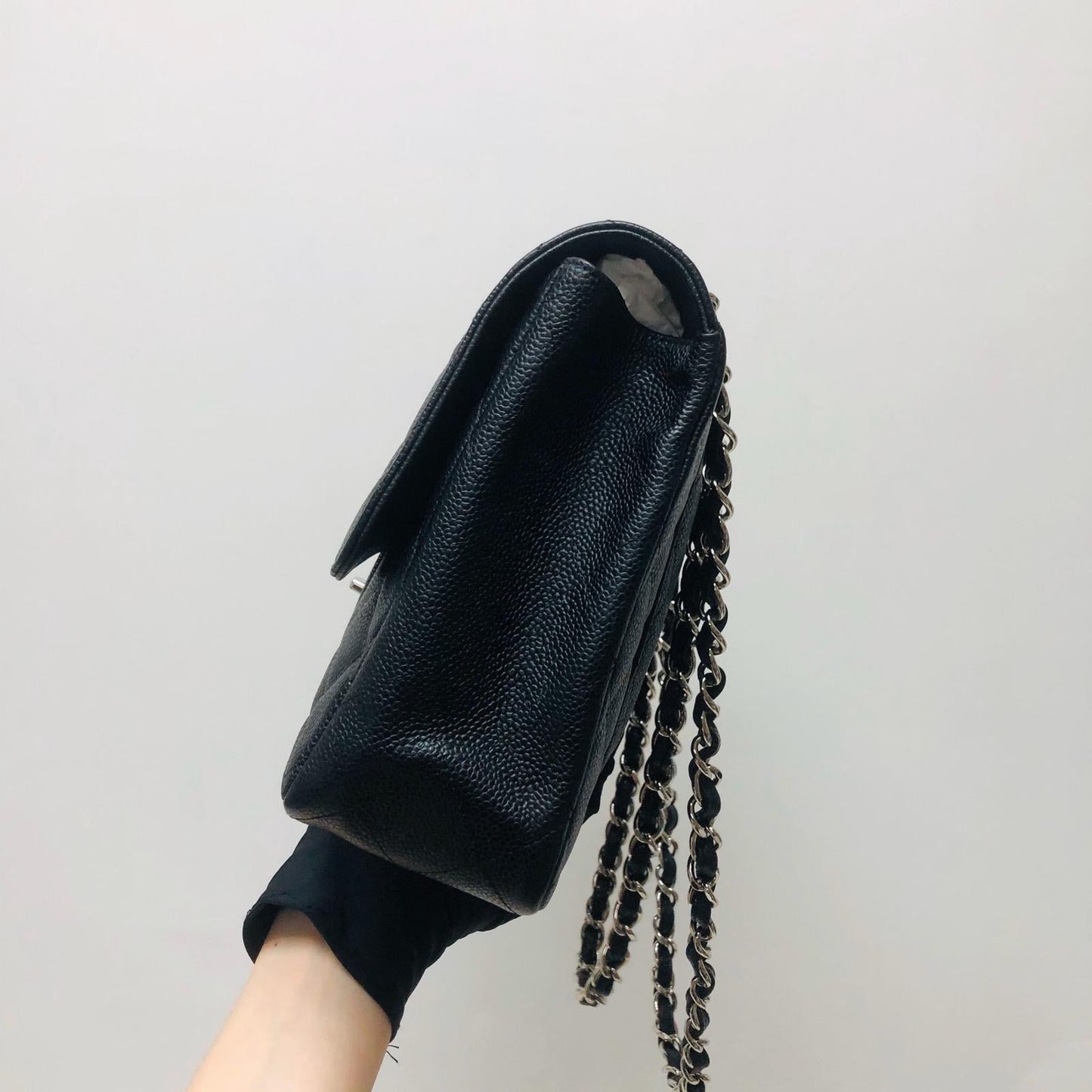 Single Flap Classic Jumbo in Black Caviar with SHW