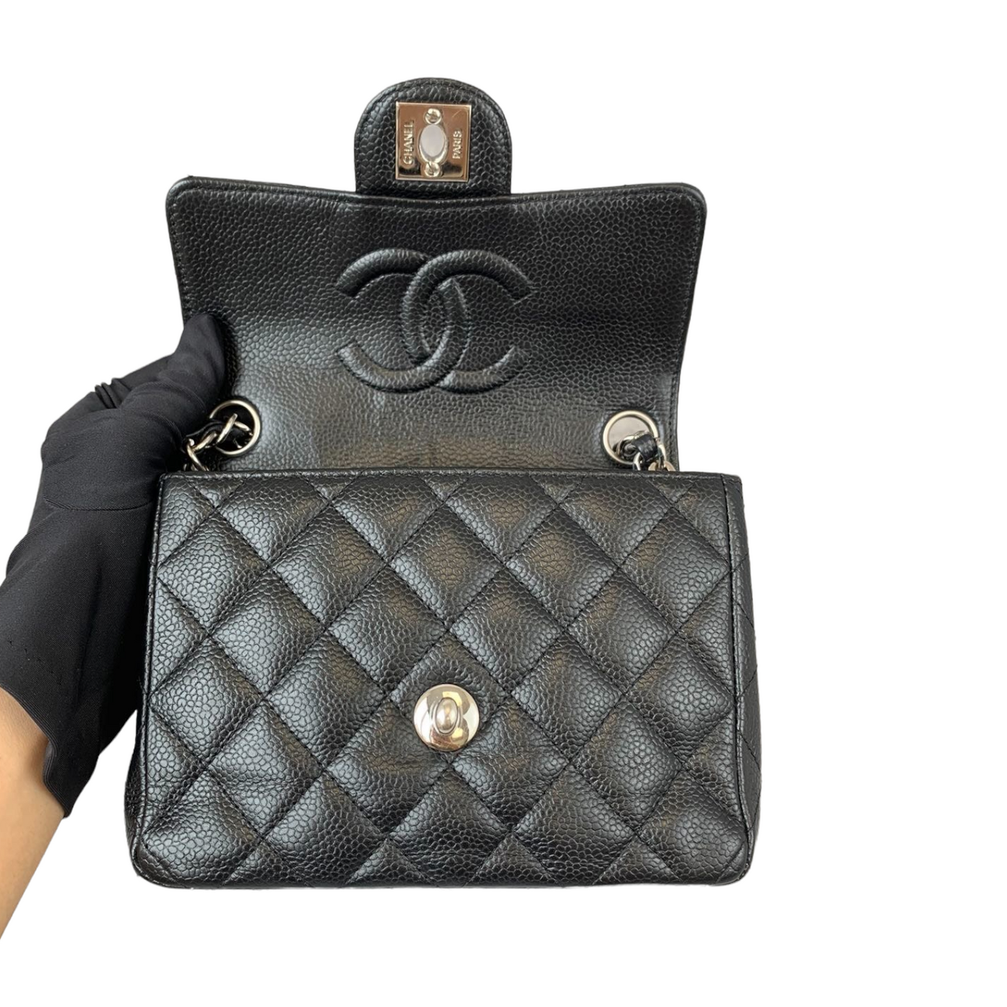 Vintage Mini Square Caviar Black SHW