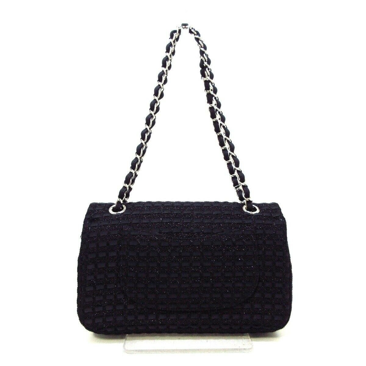 Medium Classic Flap Black Tweed SHW