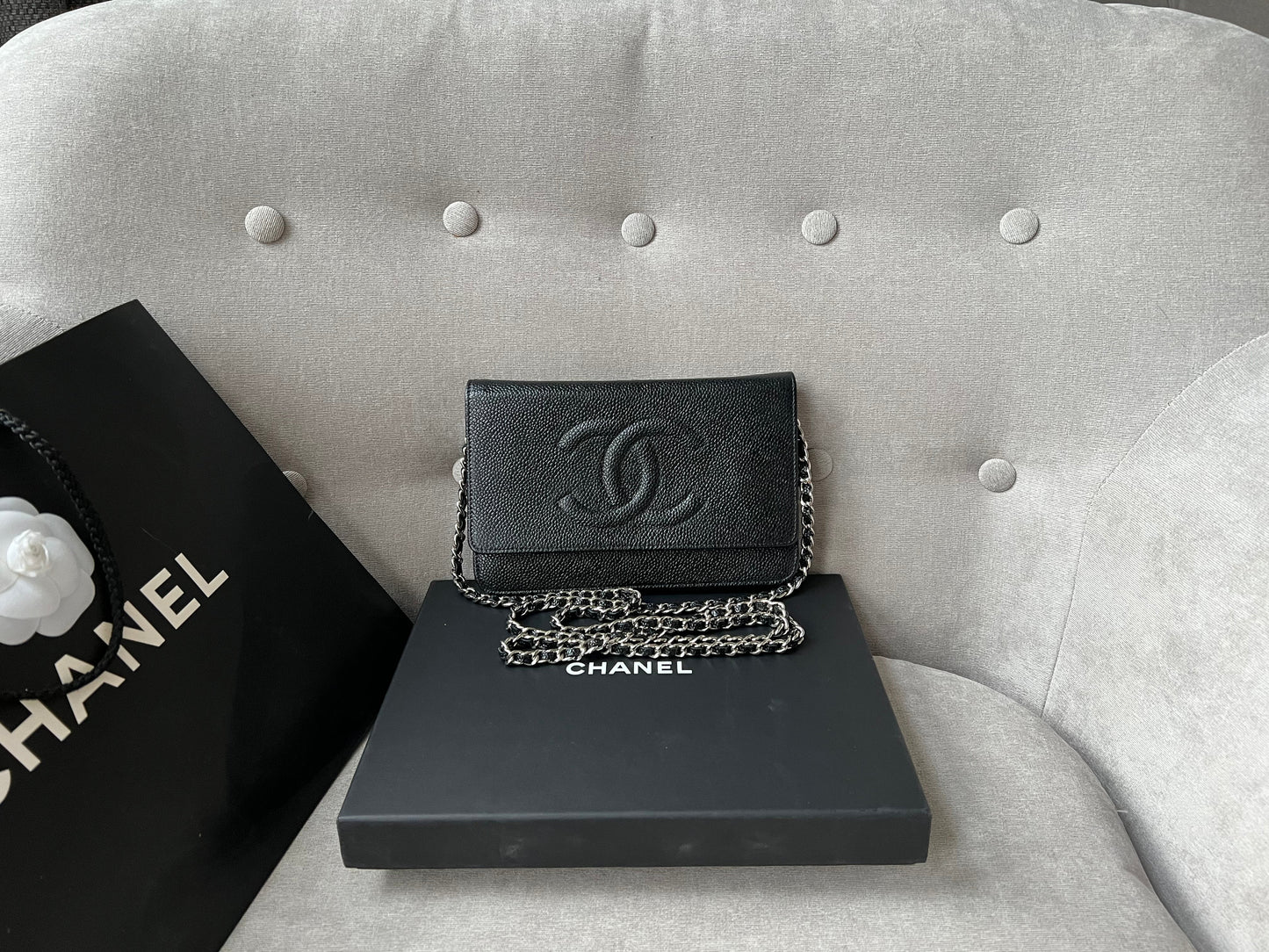 Chanel Black Caviar Timeless Wallet on Chain