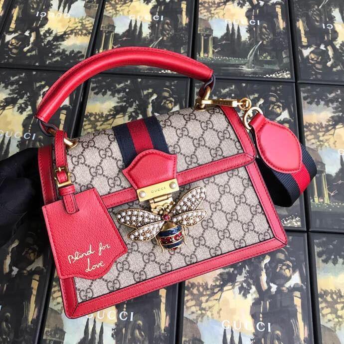 GUCCI GG Supreme Monogram Queen Margaret Top Handle Bag