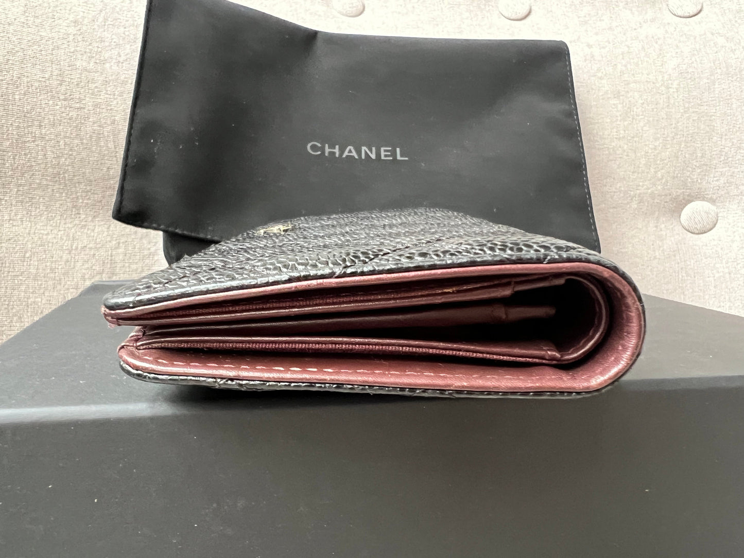 Chanel Black Caviar Flap Wallet with Silver Hardware