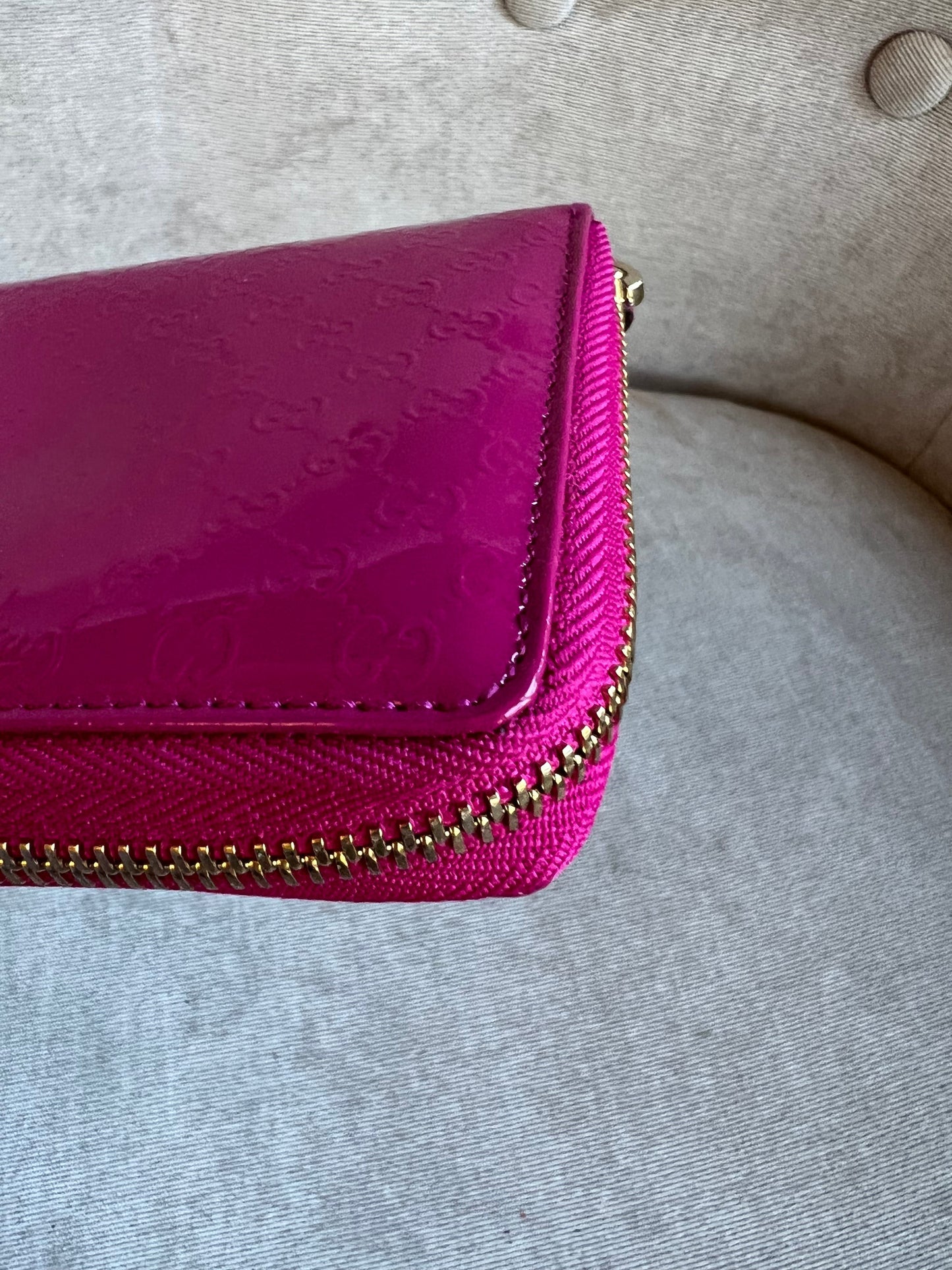 Gucci Pink Patent Guccissima Print Wallet