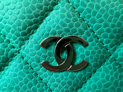 Chanel Green Suede Caviar Flap Wallet