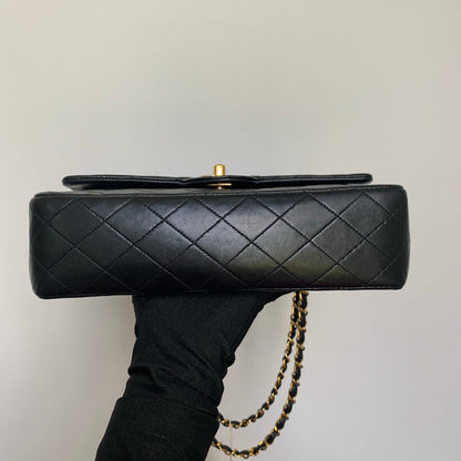 Vintage Lambskin Double Flap M/L with GHW In black