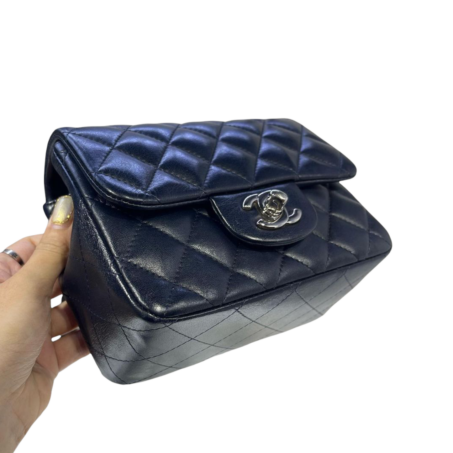 Classic Flap Square Mini Lambskin Dark Blue SHW