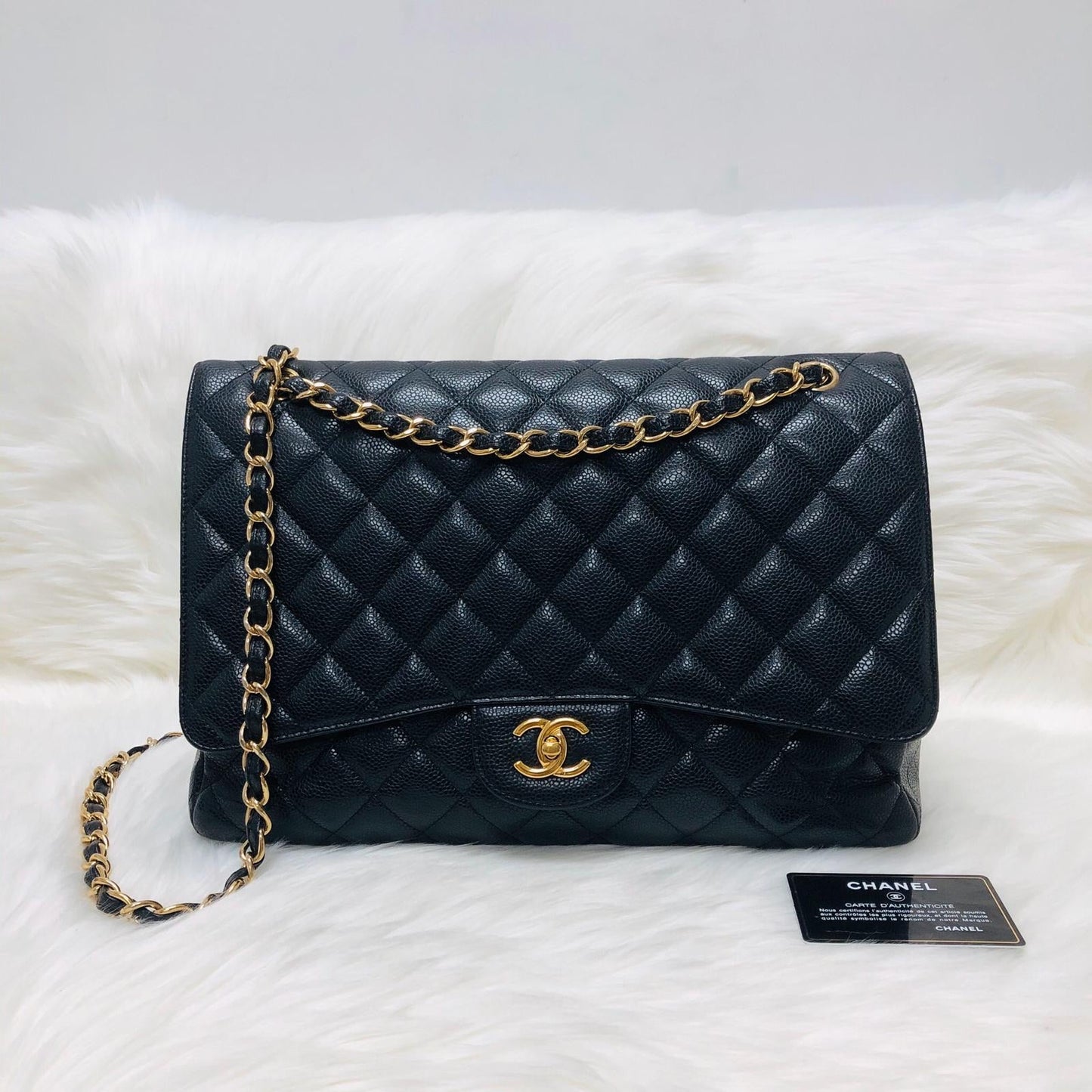 Single Flap Maxi in Black Caviar Leather with GHW
